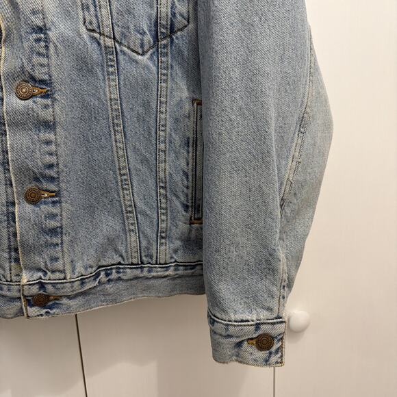 VTG Levi’s 70614 Denim Trucker Jean Jacket, Red Plaid Lining, Faded/Thrashed - Picture 3 of 15